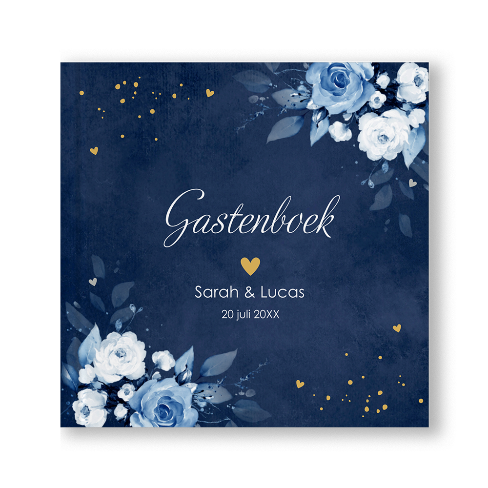 Gastenboek donkerblauw romantische bloemen