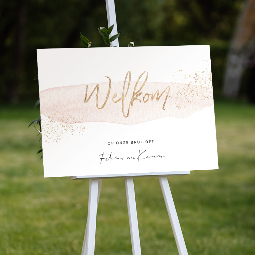 Welkomstbord met blush veeg