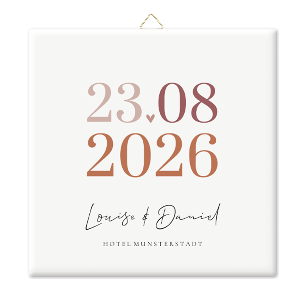 Hochzeitsfliese typografisch in Erdtönen