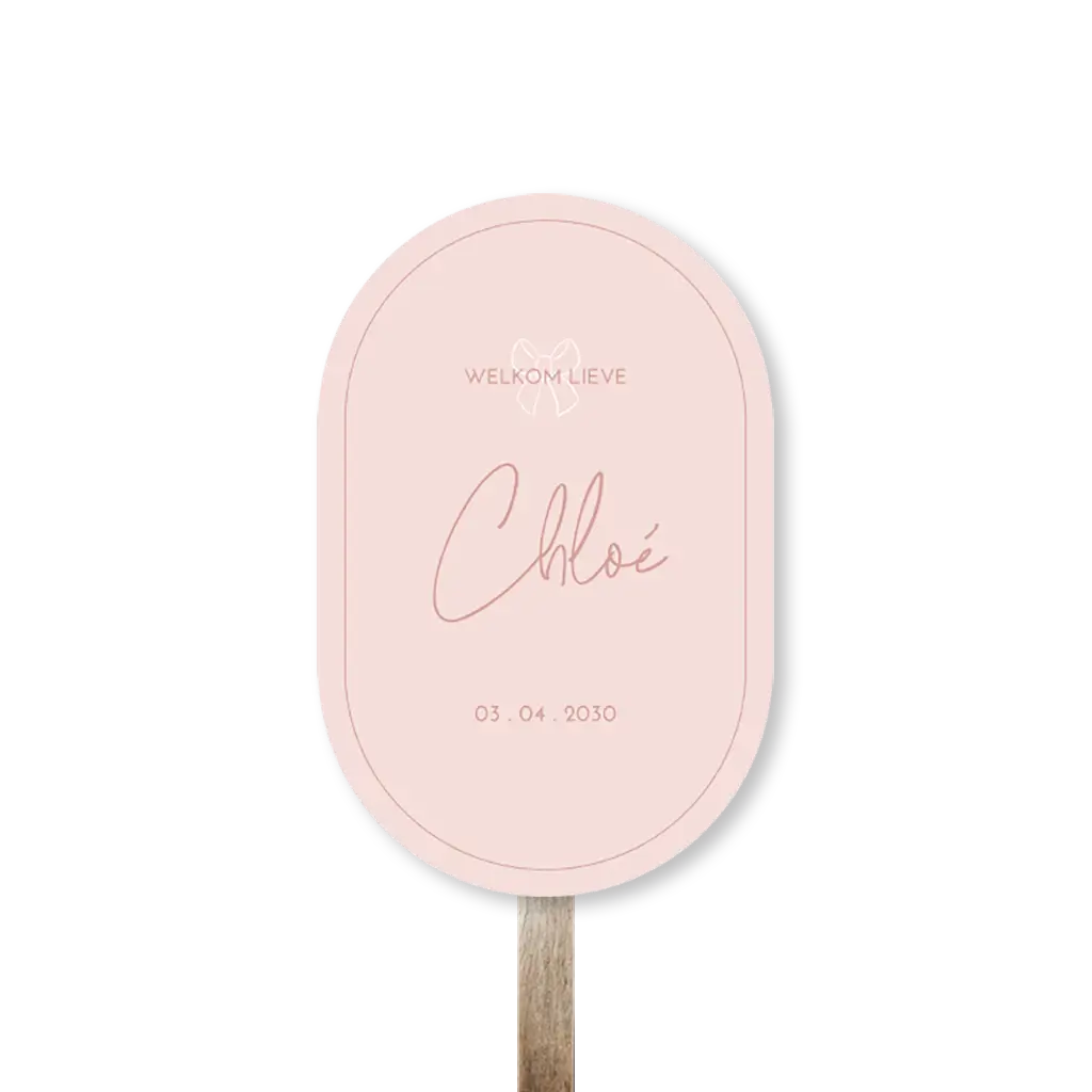 Oudroze tuinbord in ovale vorm met strikje