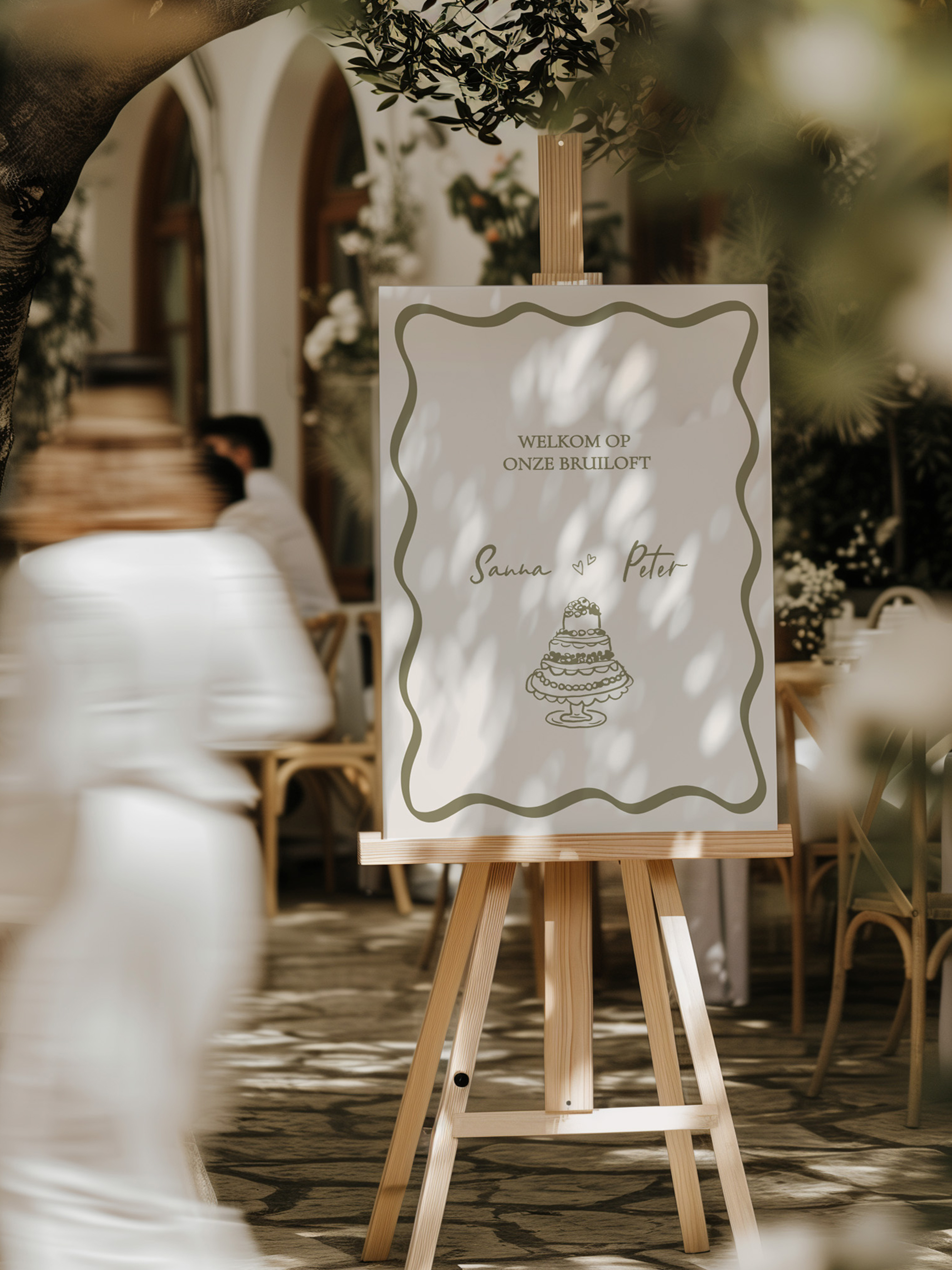Bruiloft welkomstbord speels taart handgetekend 40x60cm