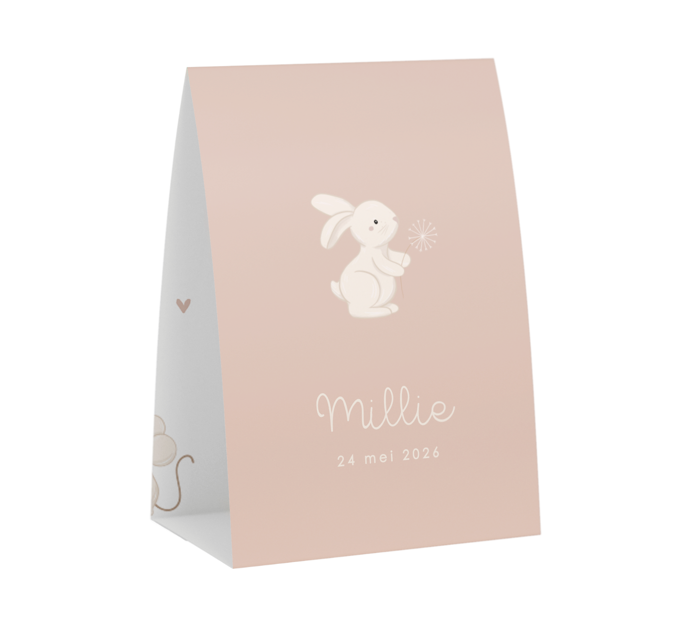 Lief geboortekaartje voor meisje in tentvorm met konijntje