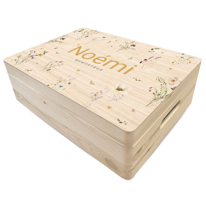 Bloemen geboorte herinneringsbox van hout voor een meisje