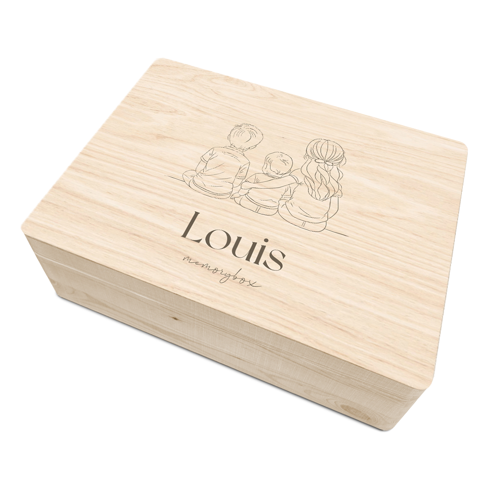 Geboorte memory box jongen lijntekening derde kindje