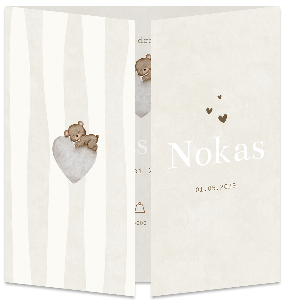 Geboortekaartje Jongen Teddybeertje Streepjes Luikkaartje 