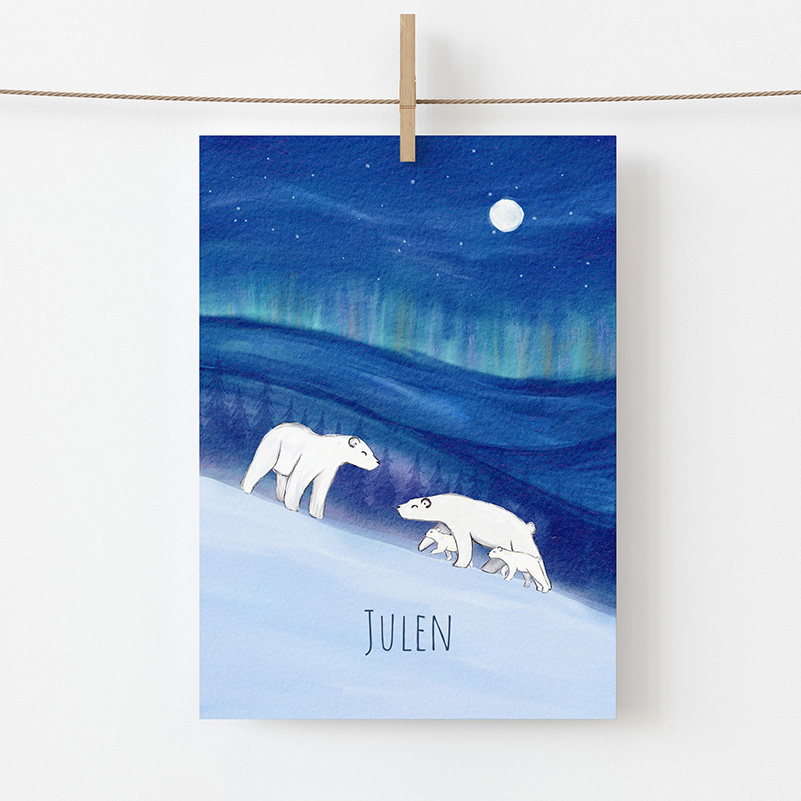 Geboortekaartje familie ijsberen onder de sterren