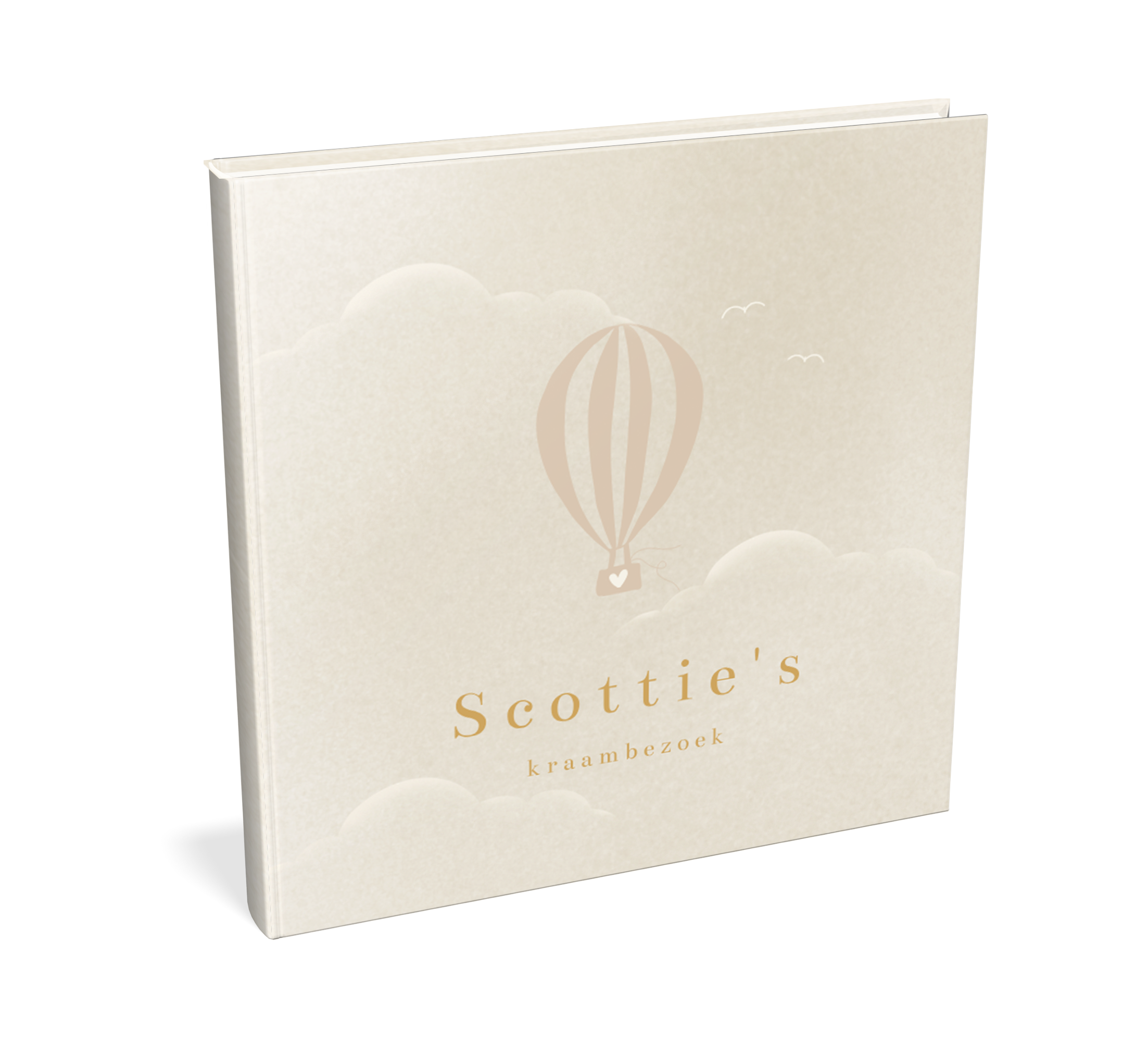 Stijlvol kraambezoekboek met luchtballon in wolken