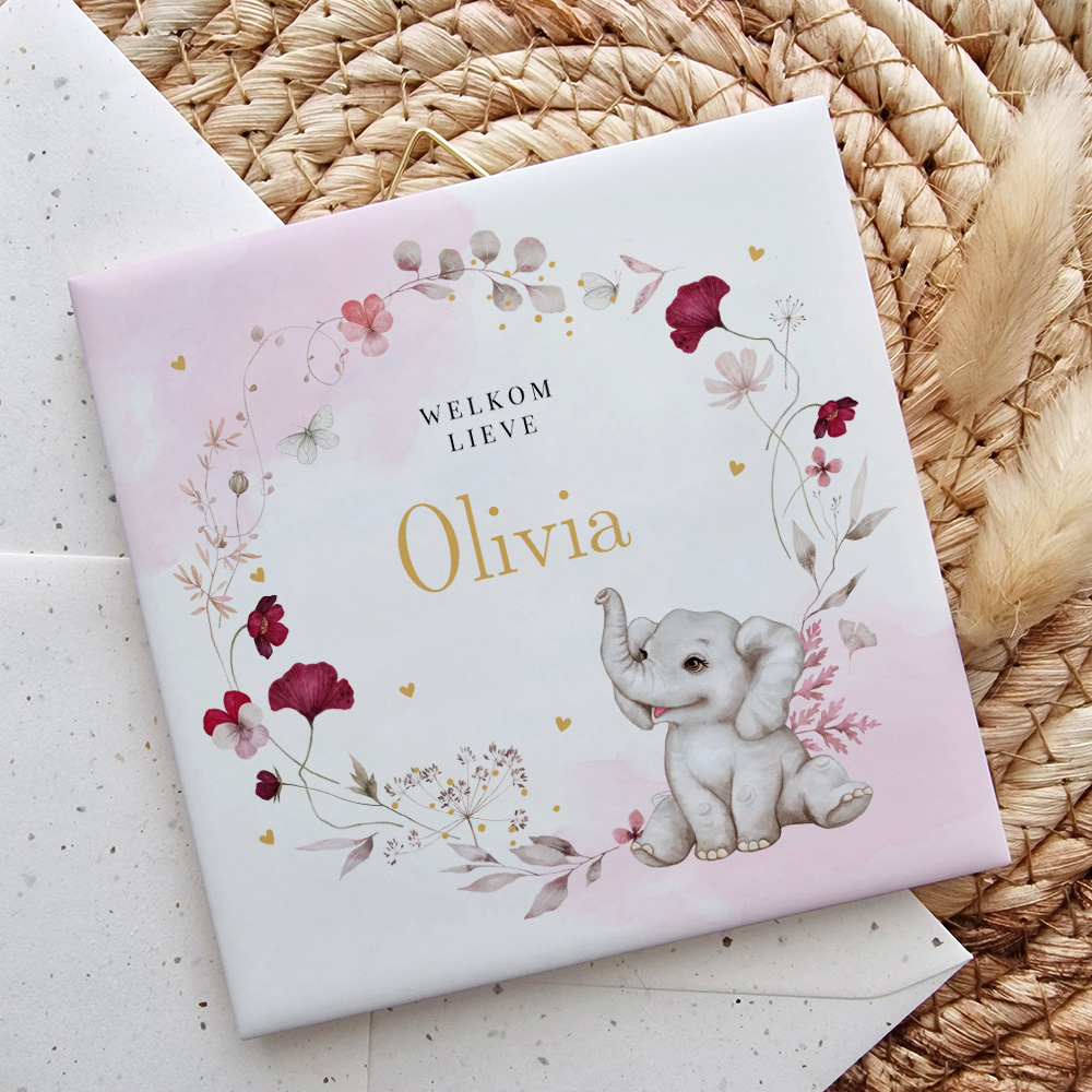 Geboortetegeltje lief olifantje bloemen