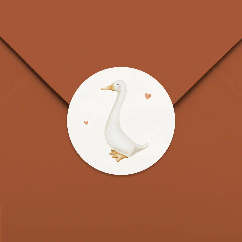 Sluitsticker met illustratie van gans en hartjes - per vel