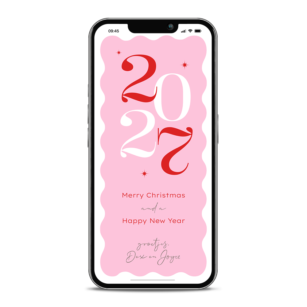 Leuke digitale kerstkaart met golvende vorm en jaartal