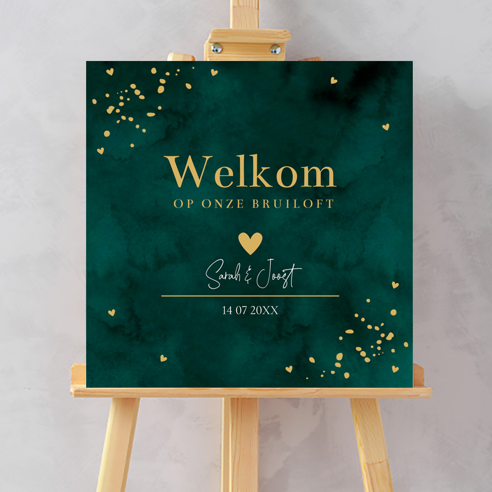 Bruiloftsbord donkergroen goudlook confetti 70x70 cm
