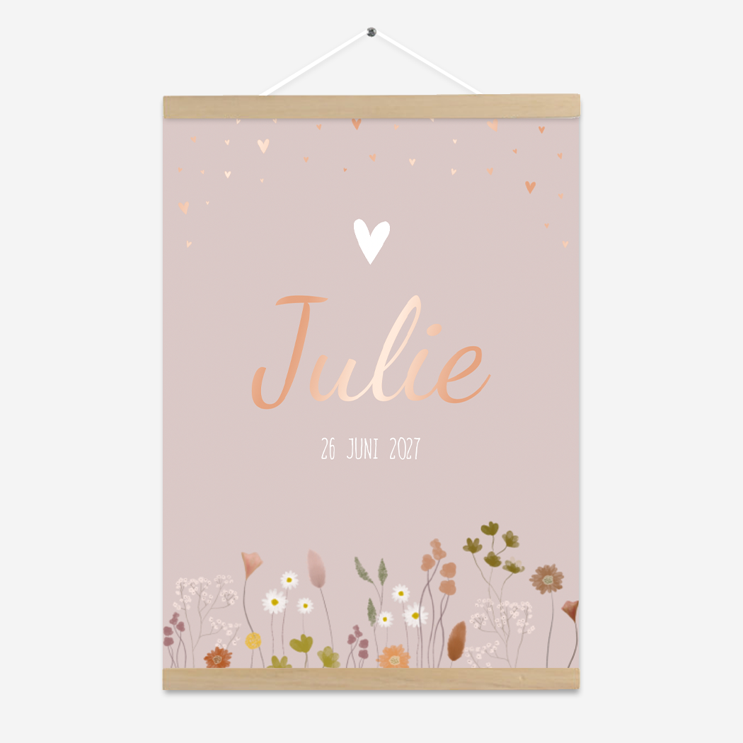 Poster meisje roze roséfolie bloemen