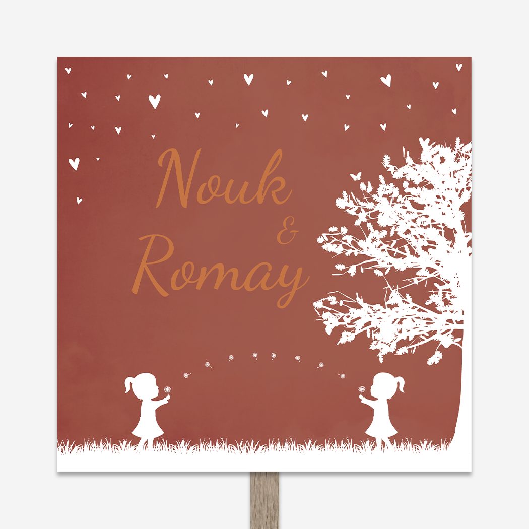 Geboortebord Tuin Tweeling Paardenbloem Silhouetten