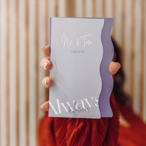 Trouwkaart set golfrand lila paars