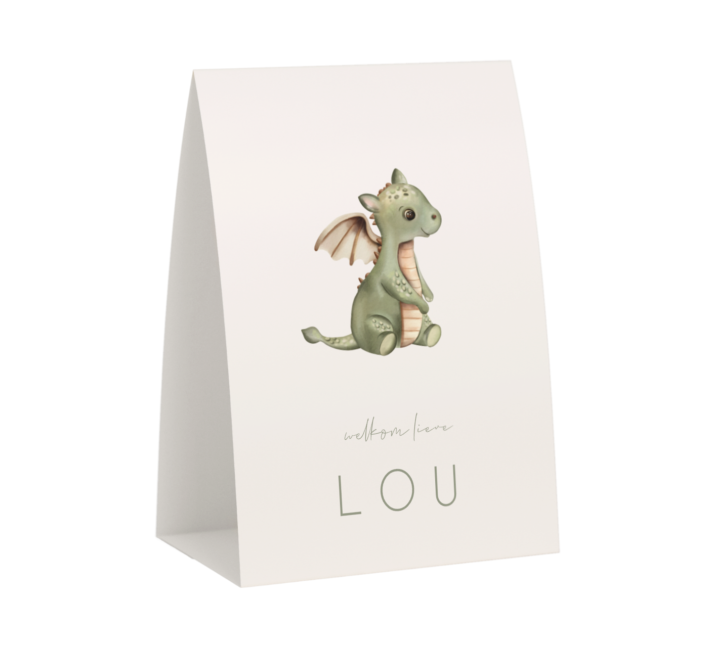 Tentvorm geboortekaartje met illustratie draakje