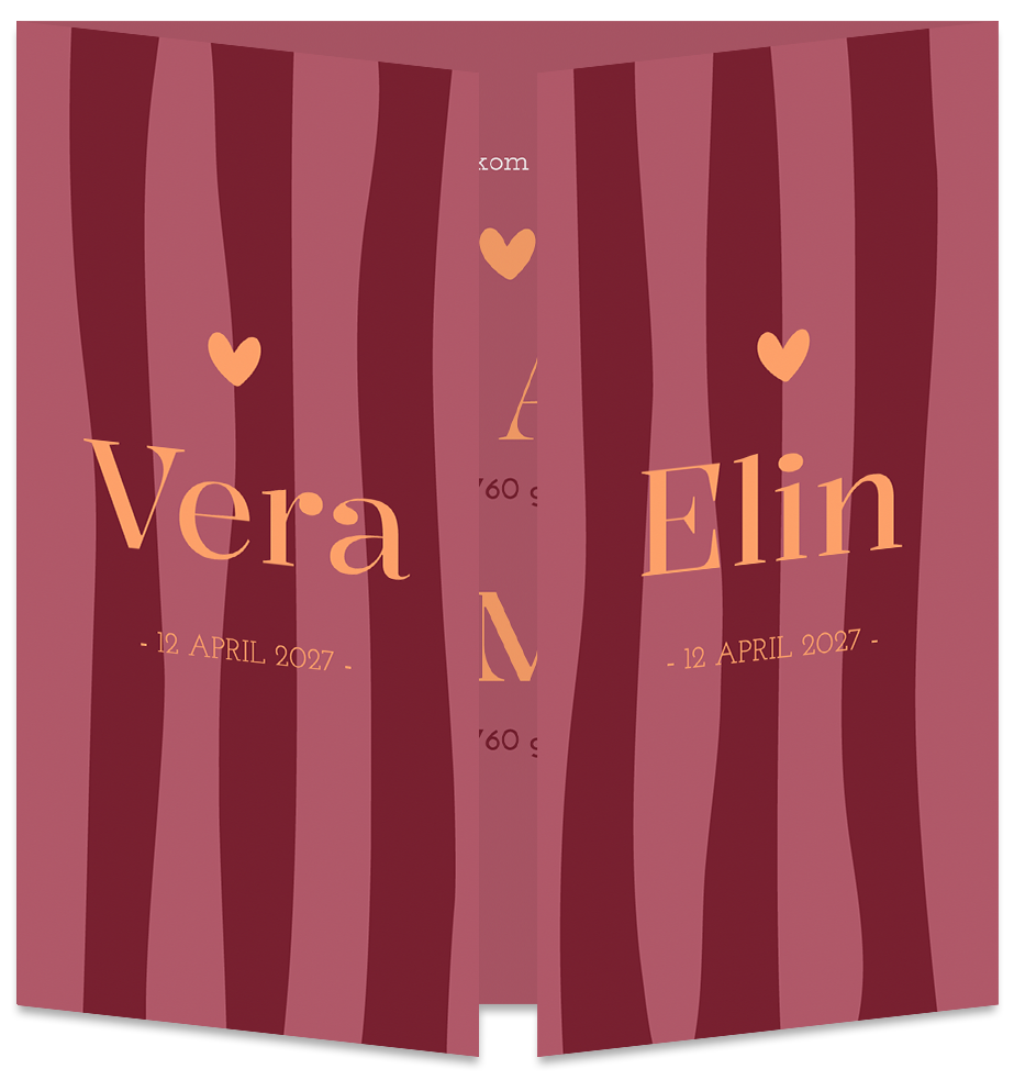 Geboortekaartje Tweeling Strepen Luikkaartje Beige Koperfolie