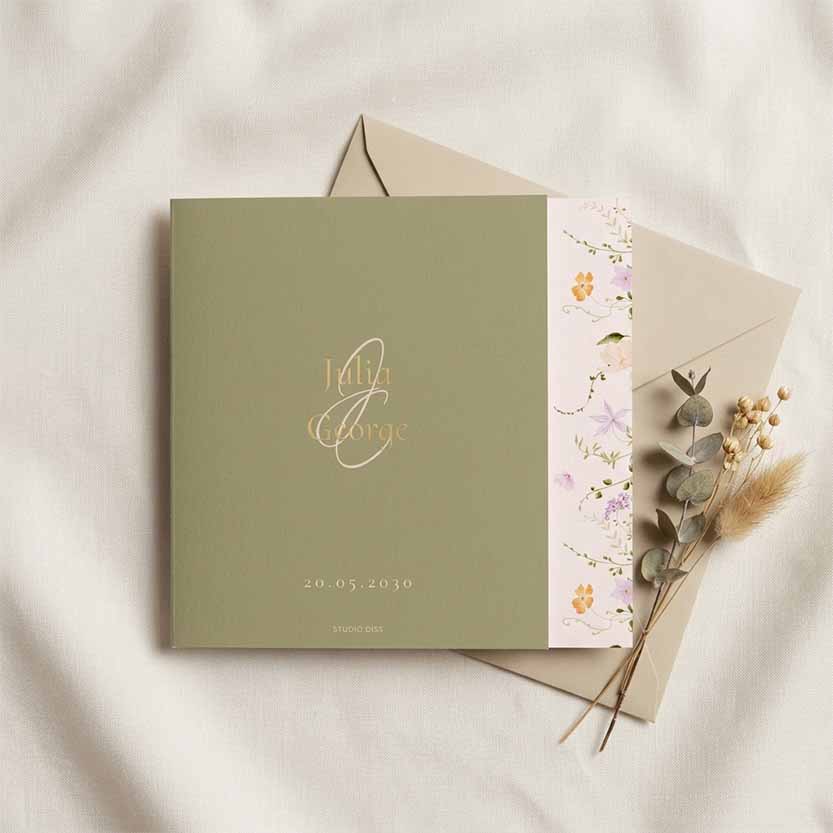 Trouwkaart summer chic pastel bloemen