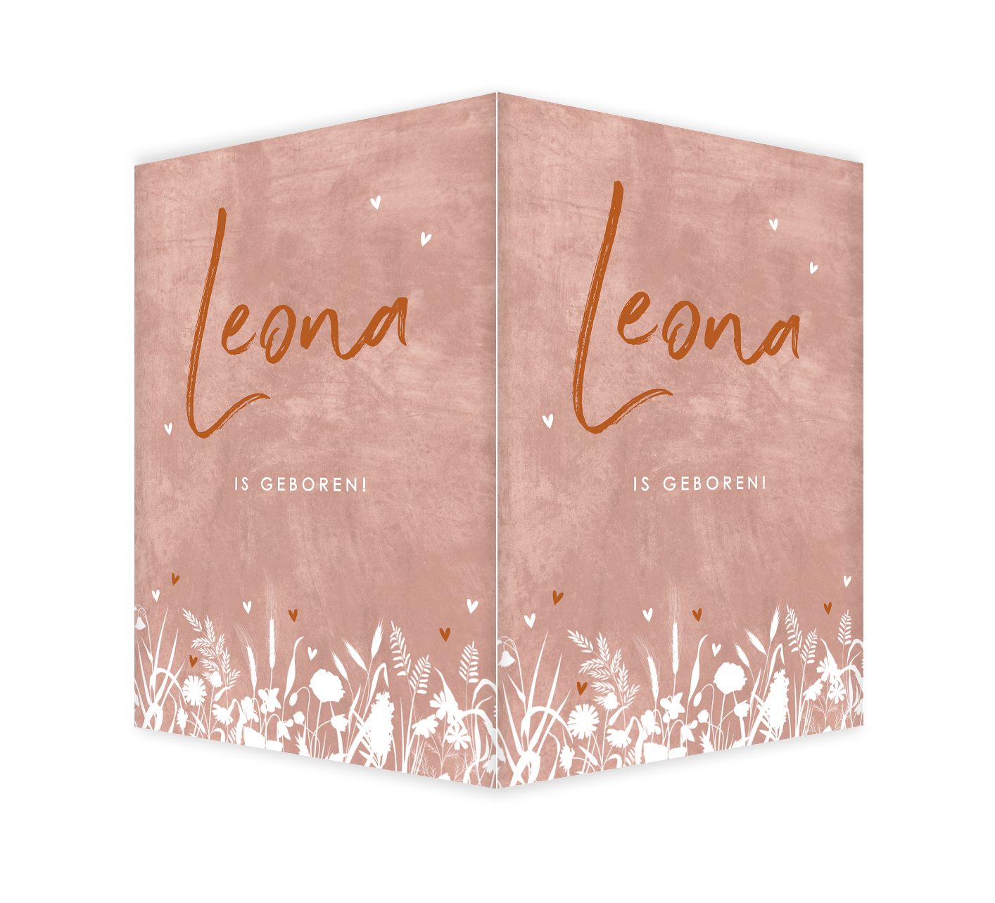 Oudroze raambord met bloemen en roestbruine naam