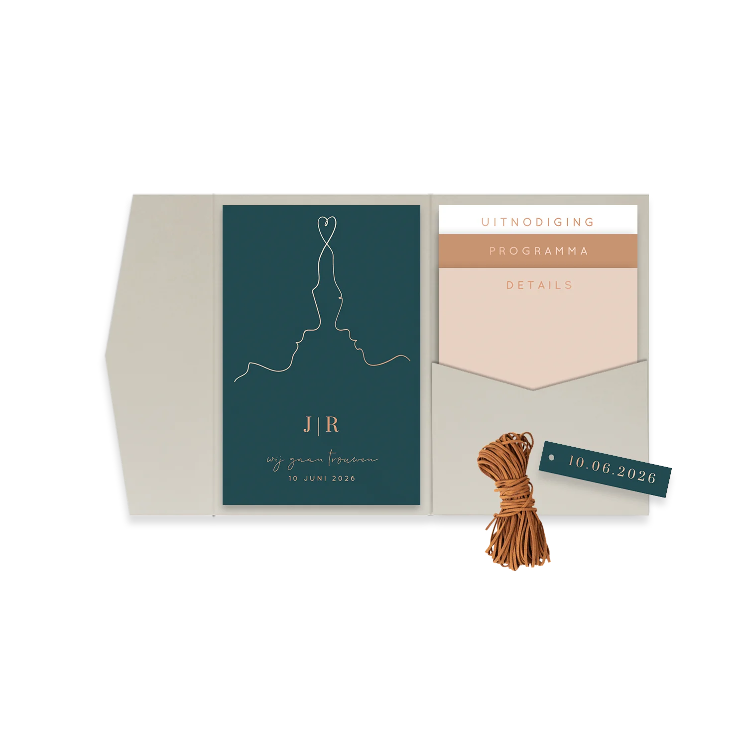 Pocketfold trouwkaart met one line drawing