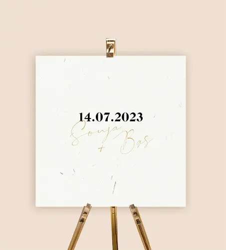 Vierkant welkomstbord met datum en namen