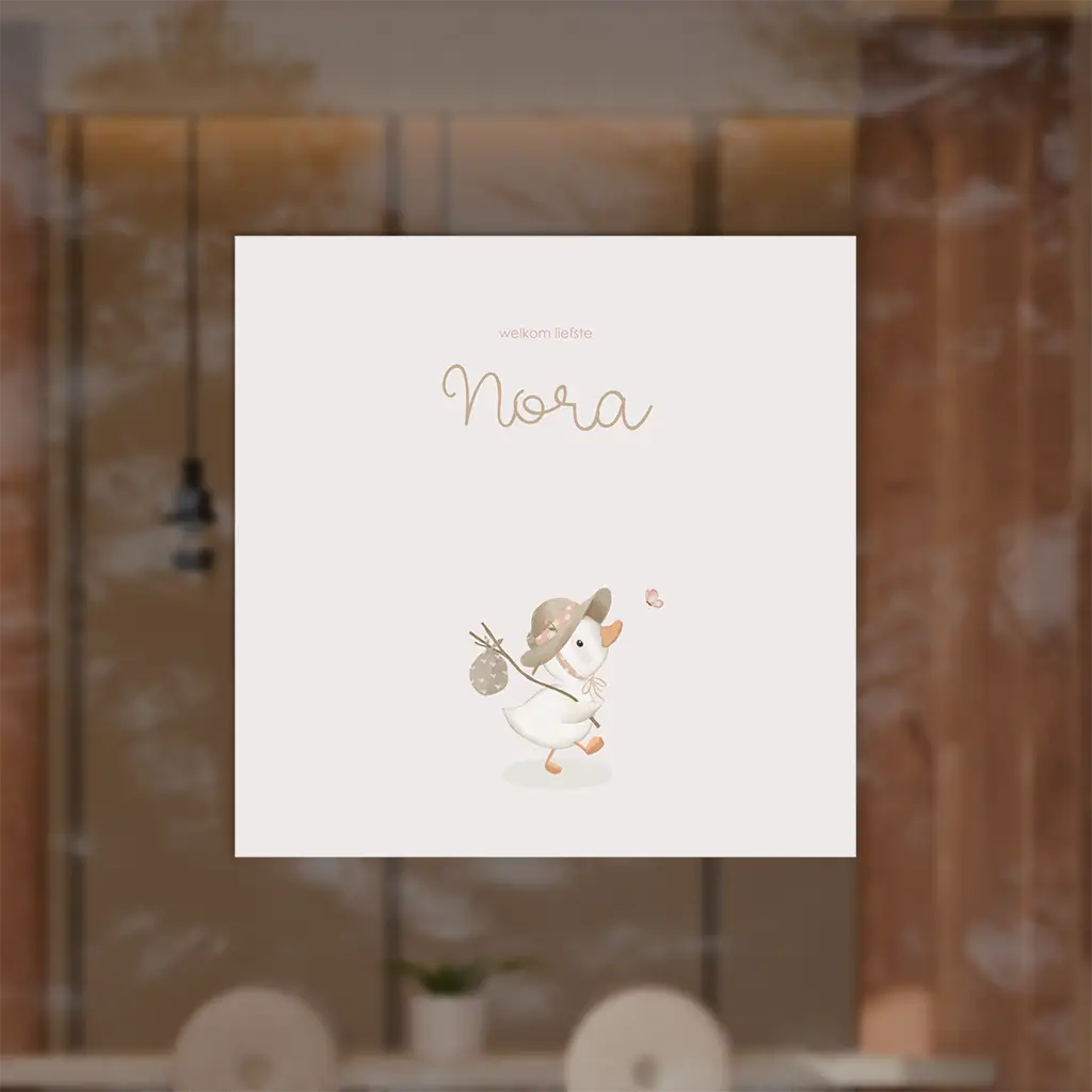 Raamsticker vierkant met eendje en vlinder