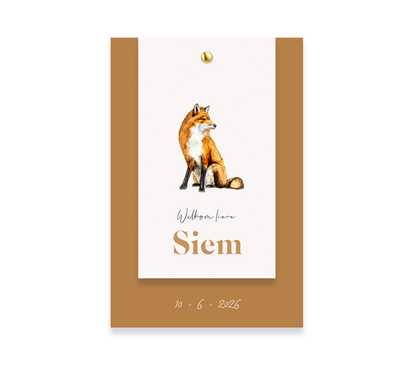 Hip label geboortekaartje met illustratie vosje