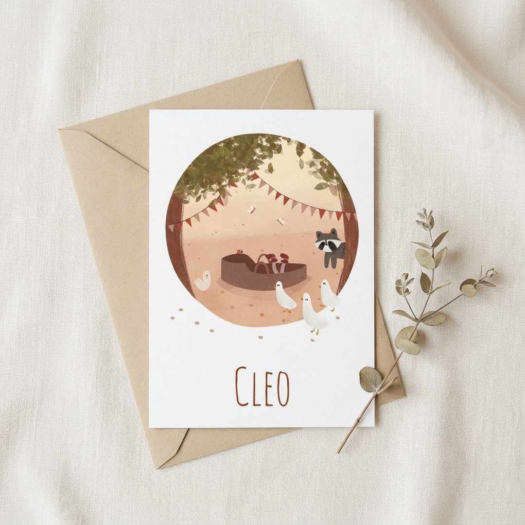 Geboortekaartje mozes mandje bos eendjes