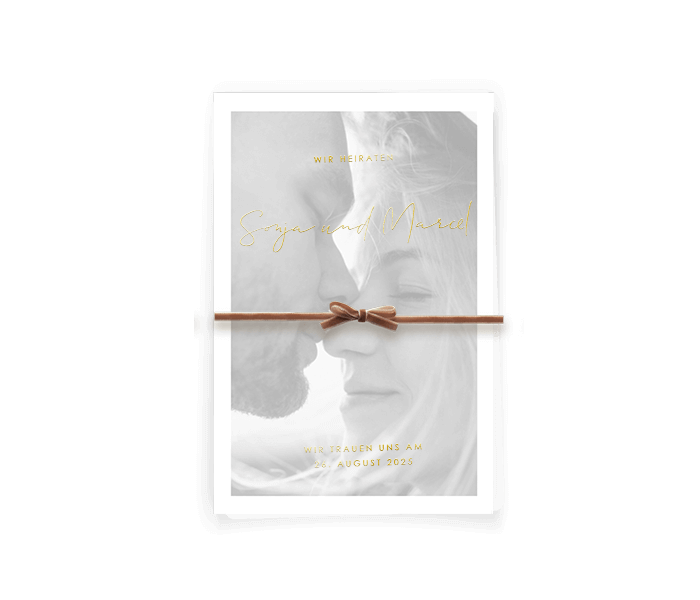 Schlichte Hochzeitskarte mit Foto und optionalem Deckblatt