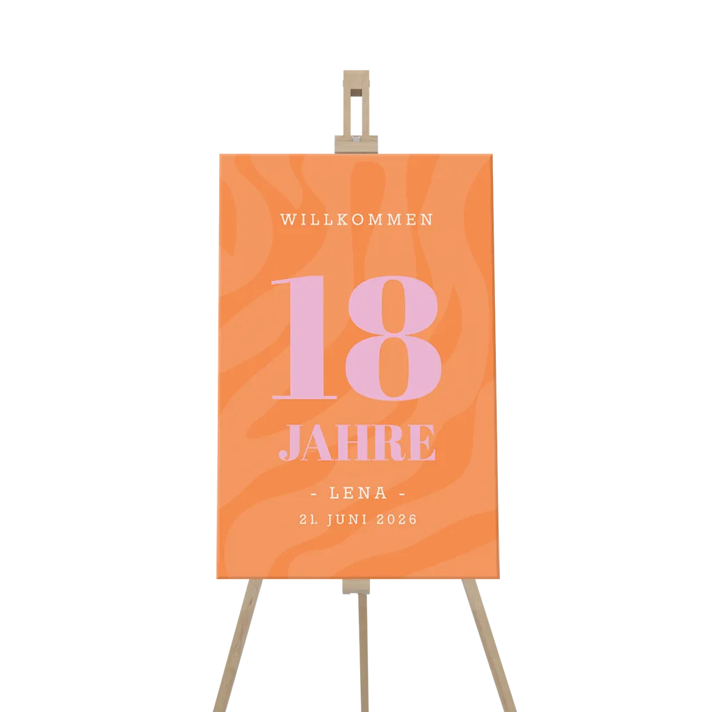 Willkommensschild zum 18 Geburtstag in Colorblocking rosa und orange
