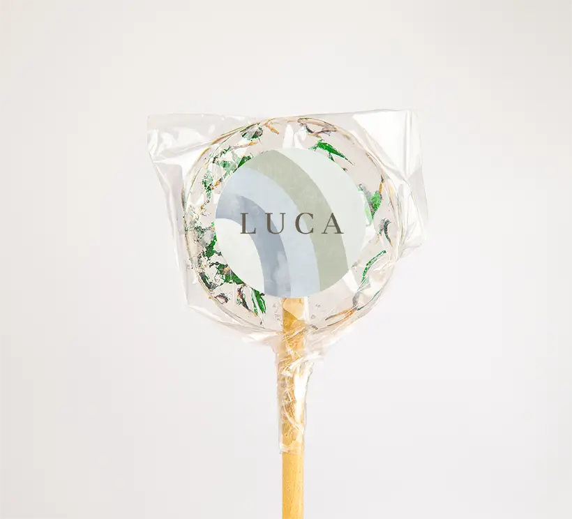 Naamsticker geboortebedankje met regenboog in groen en blauw - per 25 stuks