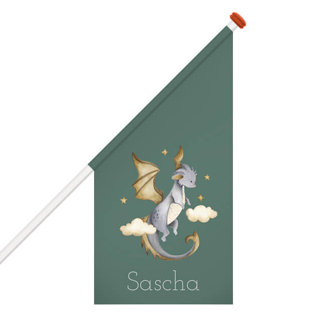 Unisex geboortevlag met vliegende draag tussen wolken