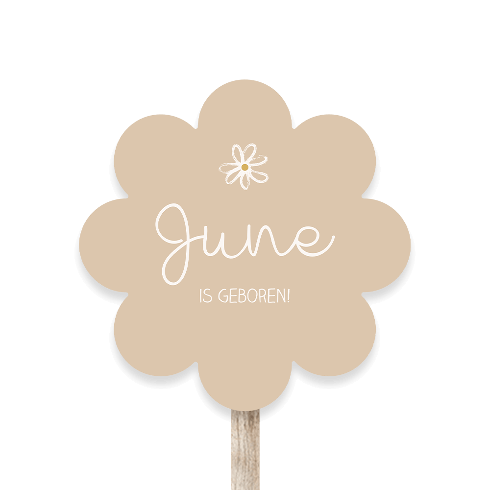 Geboortebord tuin beige voor meisje in bloemvorm