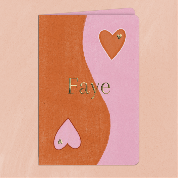 Dubbele geboortekaart Yin Yang Hartjes Meisje Roze Rood