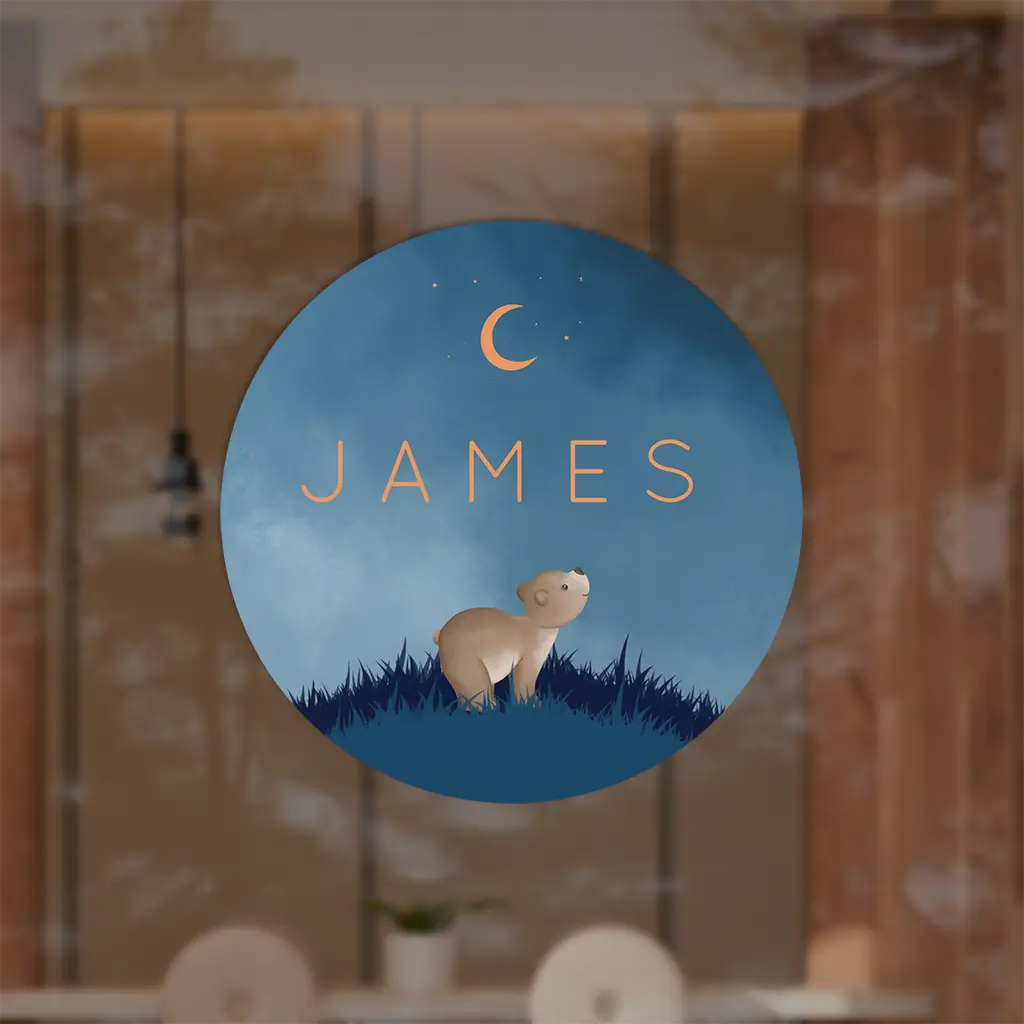 Raamsticker blauw met beer en maan