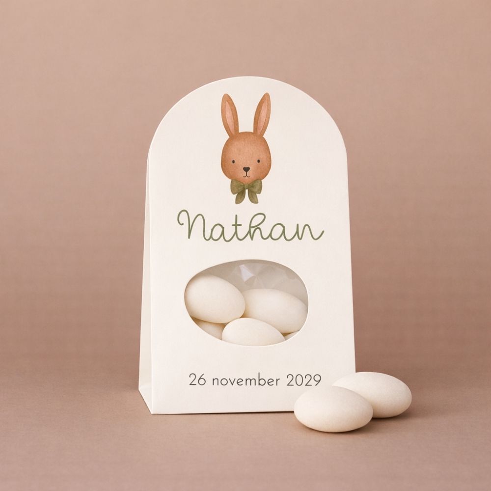 Doopsuiker wikkel jongen konijn strik