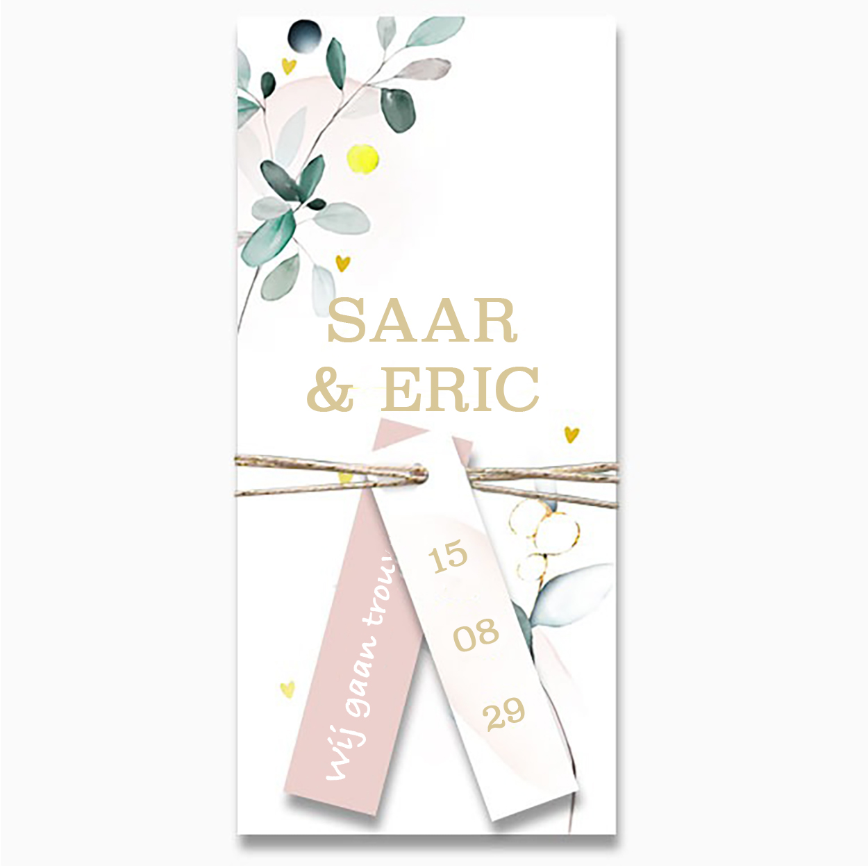 Label trouwkaart zachte watercolor bloemen