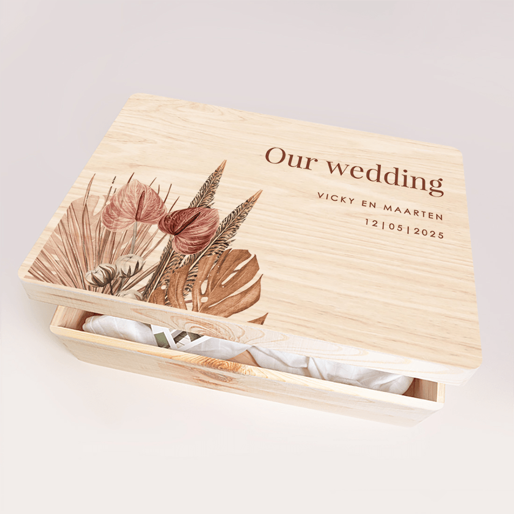 Memorybox bruiloft in boho stijl