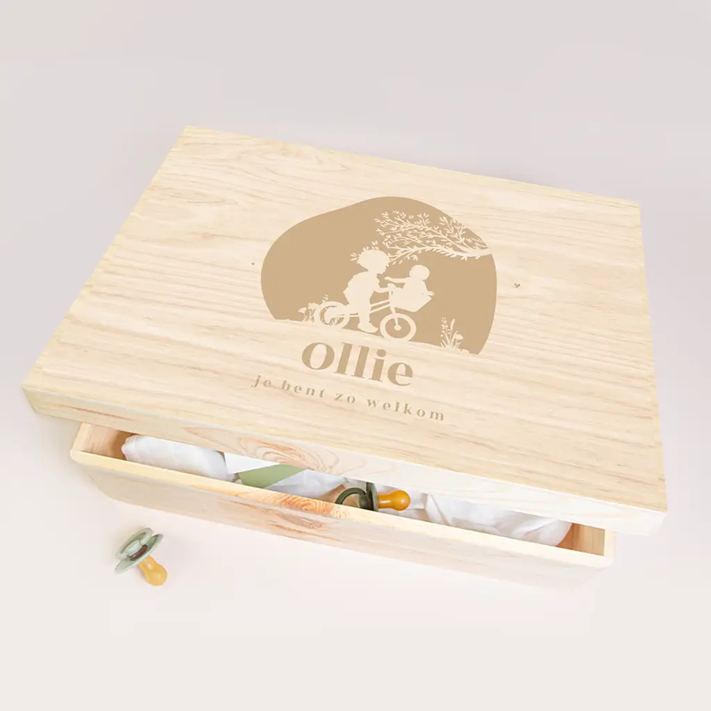 Memorybox met silhouetjes op fiets