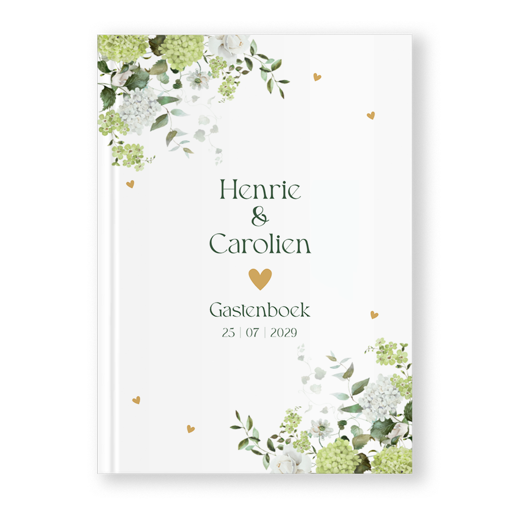 Gastenboek hortensia bloemen groen wit rechthoekig