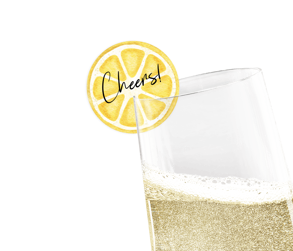 Sekt-glas Deko rund mit Zitronen