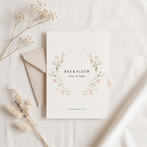 Trouwkaart pastel wilde bloemen