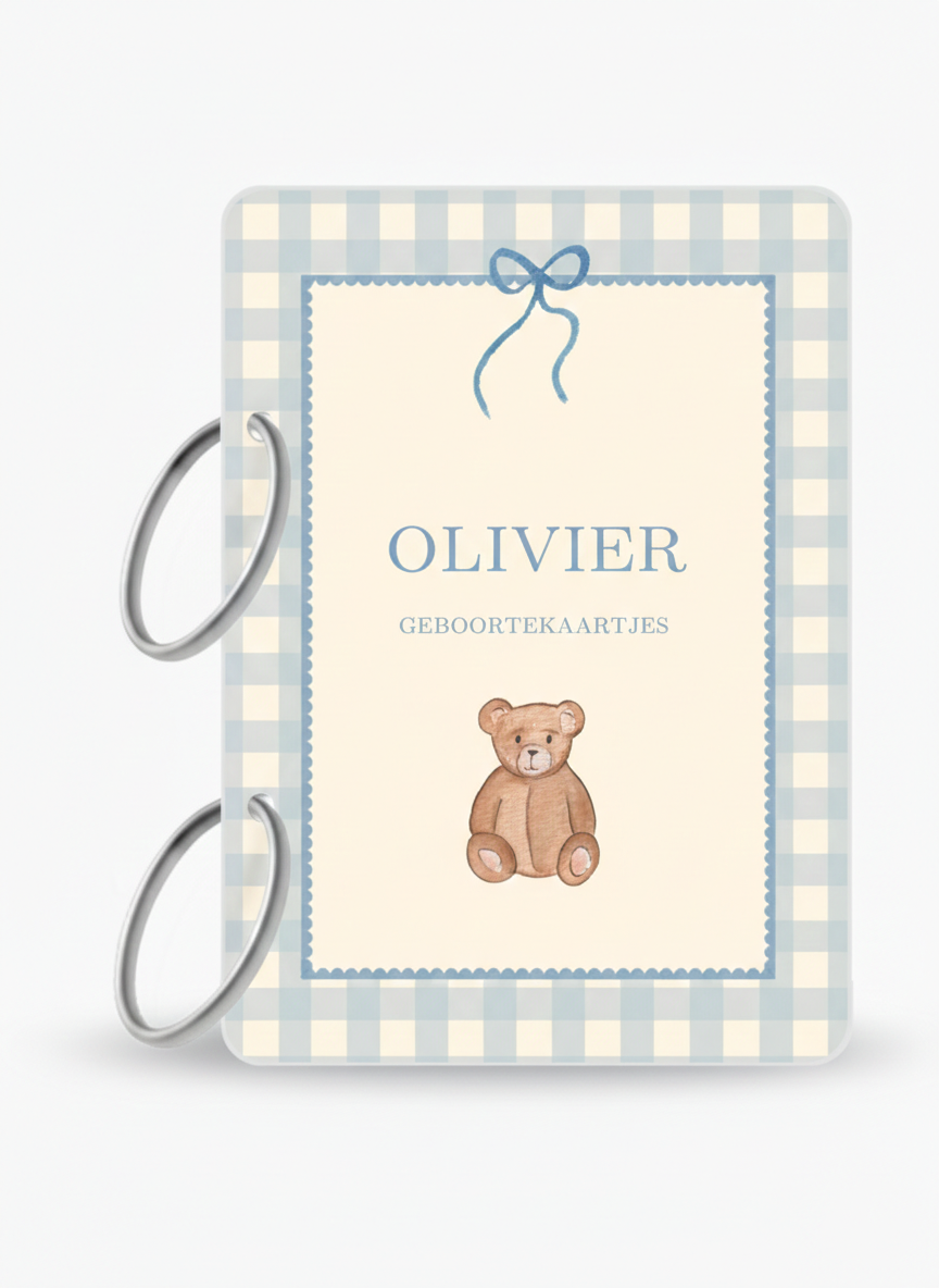 Bewaarbundel geboortekaartjes Beertje blauw Olivier