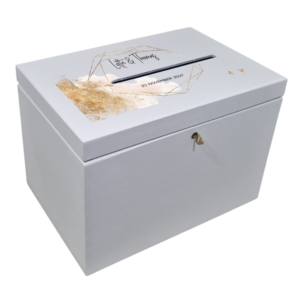 Enveloppen doos wit met bedrukking goud en roze