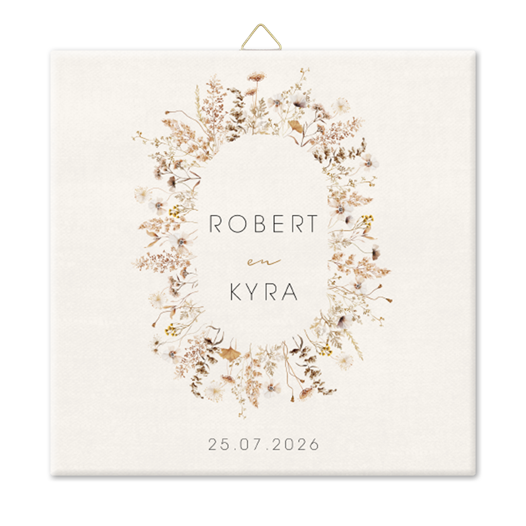 Tegeltje in vintage look met bloemenkrans