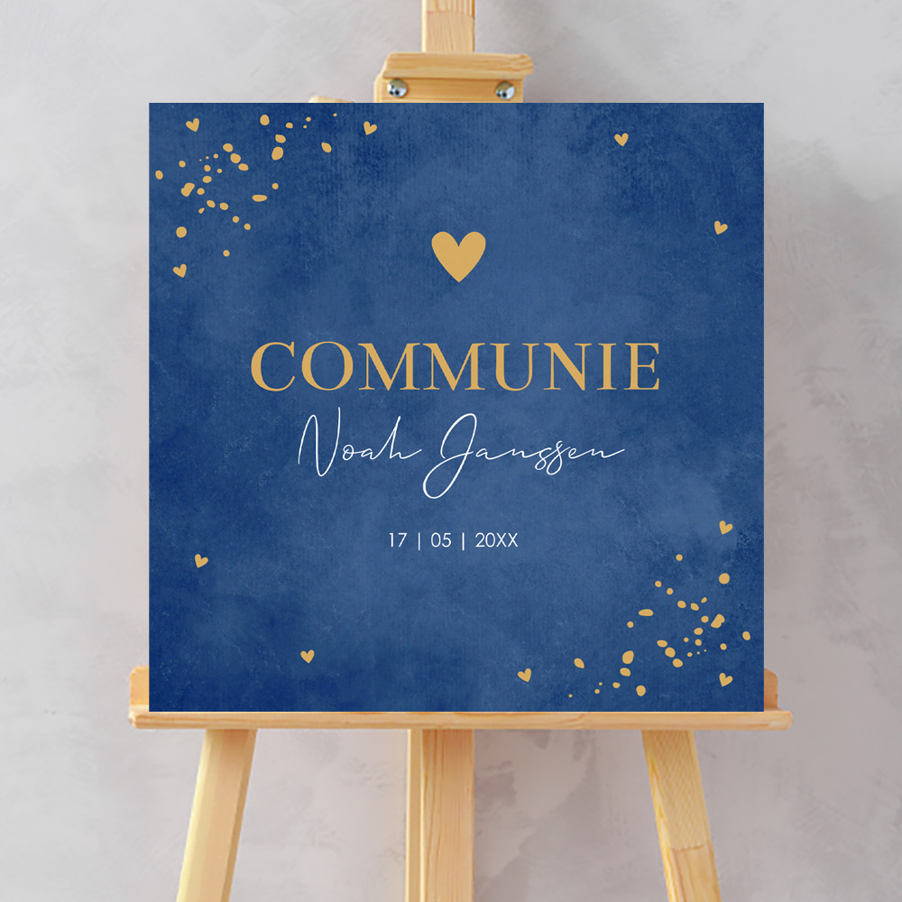 Welkomstbord communie blauw jongen