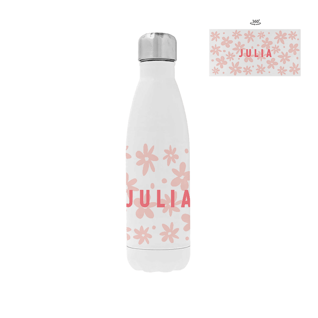 Drinkfles RVS met naam en bloemetjes patroon