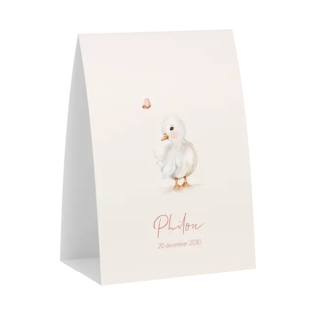 Tentkaart geboortekaartje met eendje en vlinder