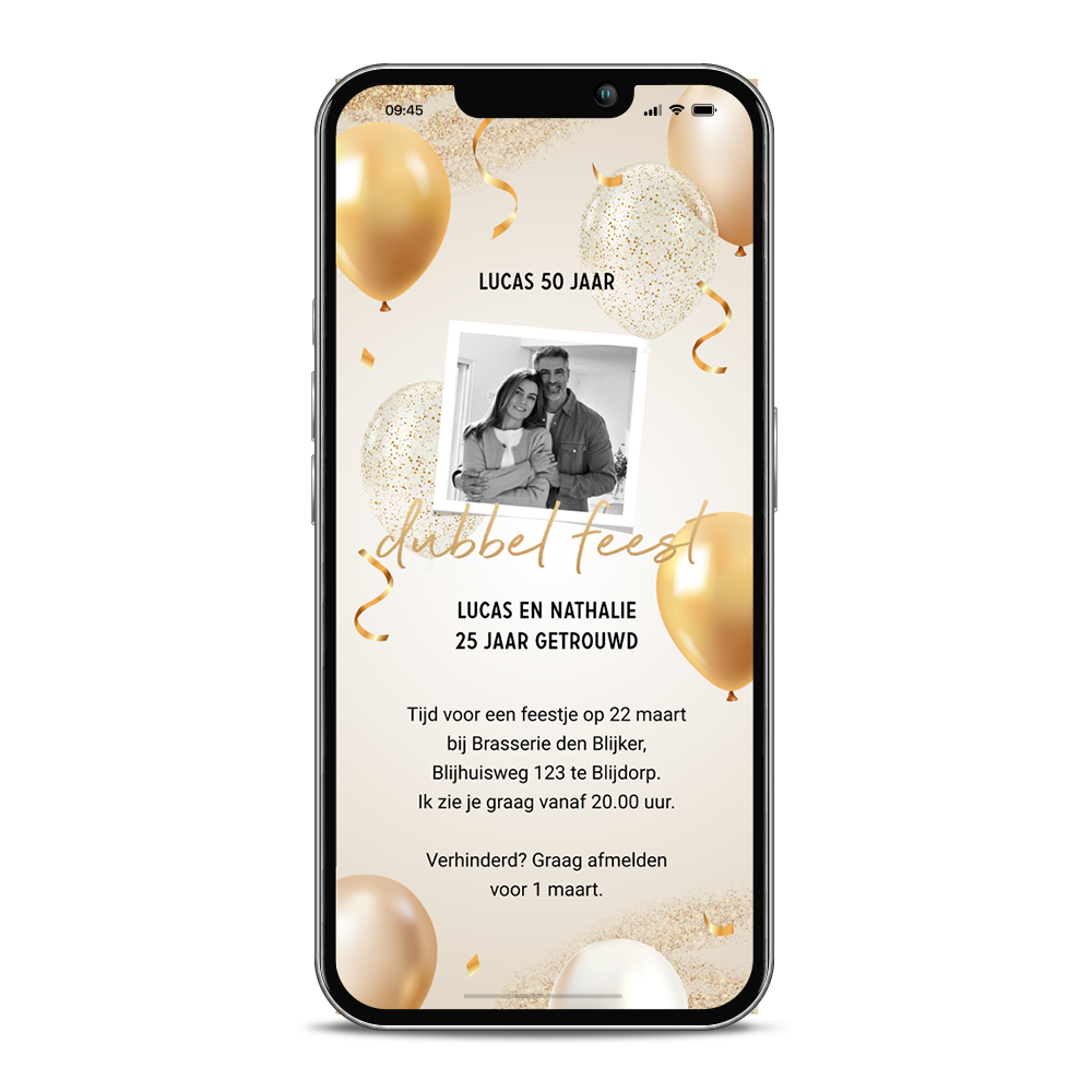 Digitale dubbel feest uitnodiging 50 jaar en 25 jaar getrouwd