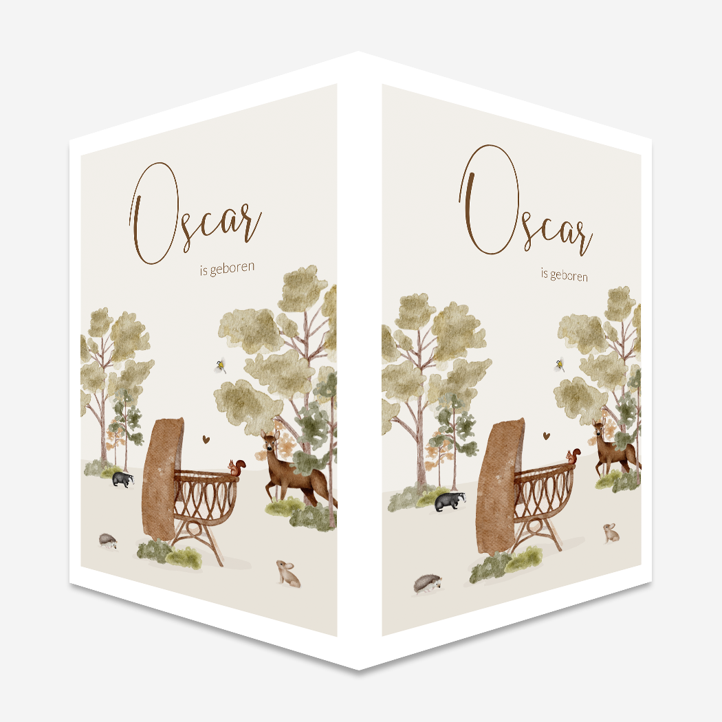 Raambord waterverf bosdieren wieg beige