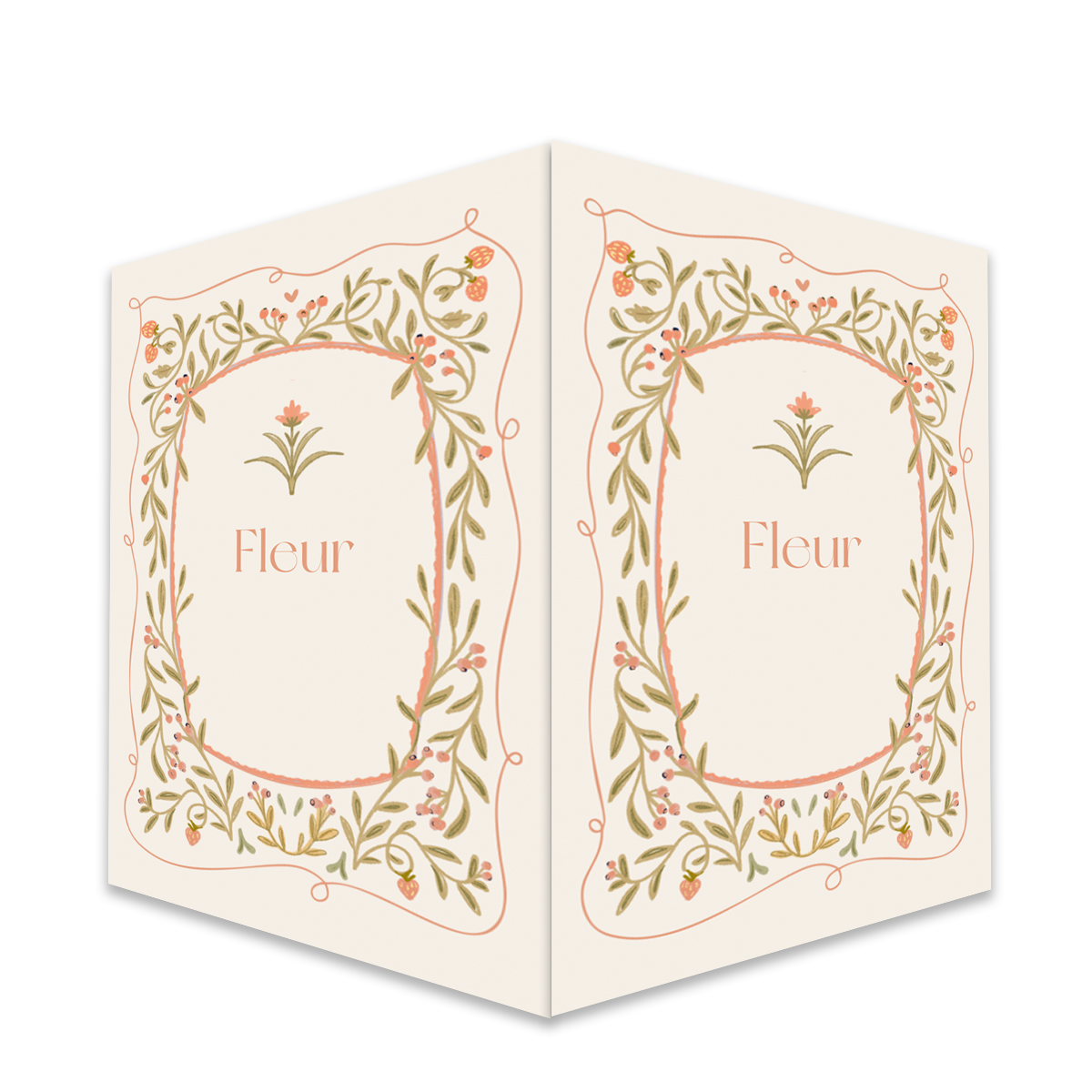 Botanisch raambord meisje groen met takjes aardbeitjes